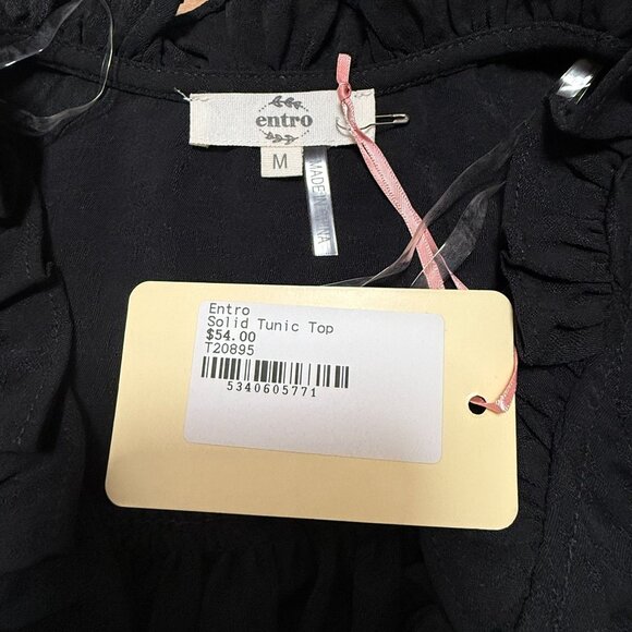 NWT Entro Black Ruffle Sleeve Pleated Tunic Top Women's Size Medium - Picture 9 of 10